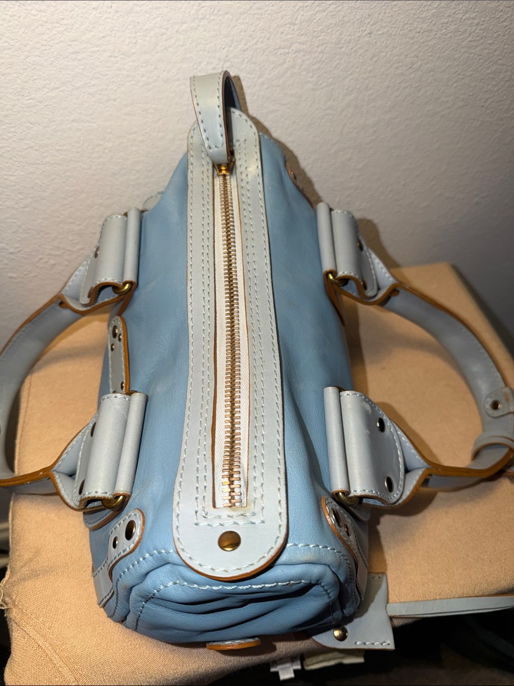 Chloé Blue Leather Boston Tote Bag - Picture 9 of 13